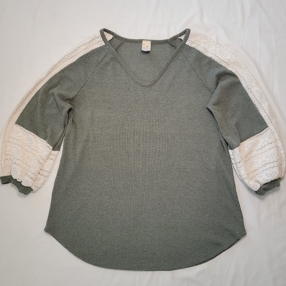 Womens, 7th Ray, Olive Green, 3/4 Sleeve Shirt
